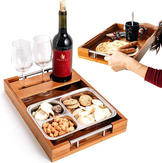 Bankbar Snackbox met geschenkdoos, houten bankbar, bankdienblad met Bankbar Snackbox met geschenkdoos, houten bankbar, bankdienblad met