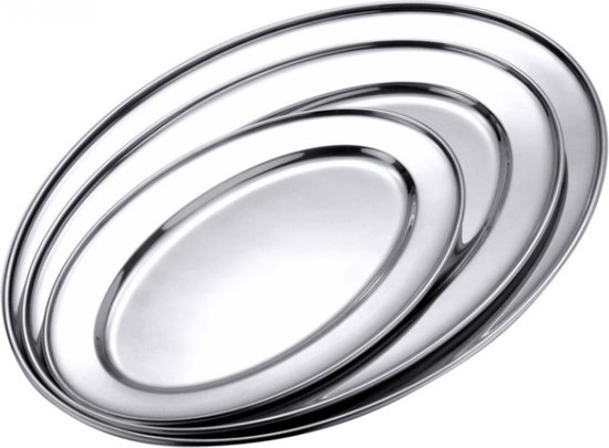 Set de 2x plats de service ovales inox 30 et 40 cm - Plat de service inox - Plats barbecue