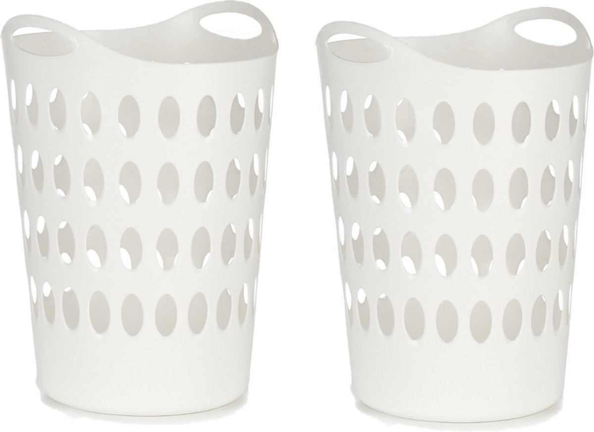 Goedkoopste Arte R Flexibele wasmand/opbergmand - 2x stuks - rond - wit - 50 liter - wasgoed sorteren