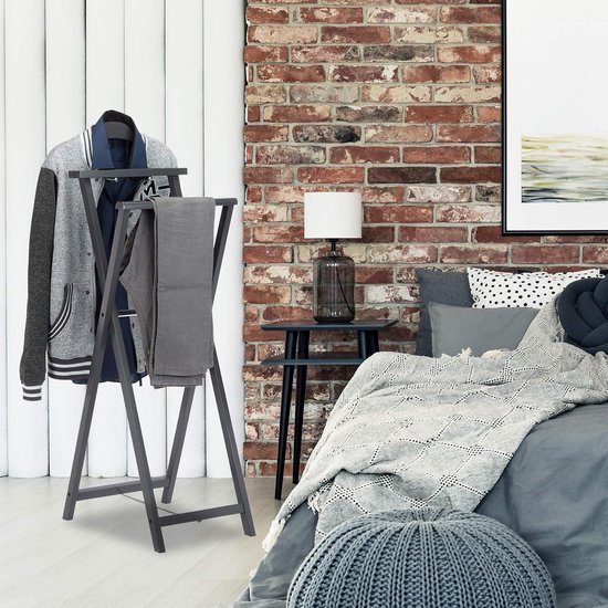 Opklapbare dressboy van hout voor jassen en broeken - Grijs - Met plankje