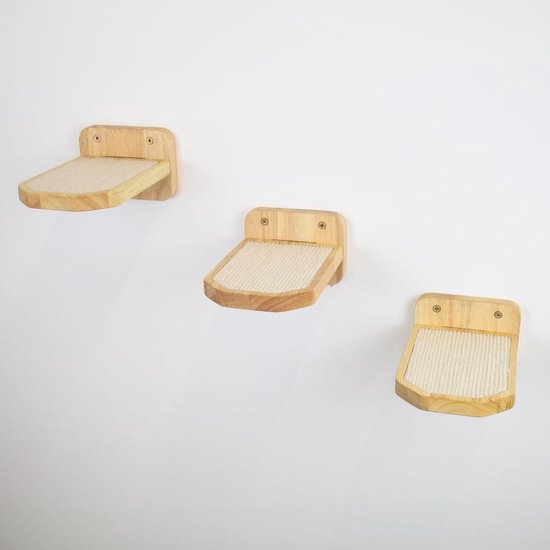 Kattentrap Kopen AZANO 3-delige Kattentrap Set - Klimwand Voor Katten Aan De Muur | Zwart Met Kurk Oppervlak, Modern Design Kattentrap Marktplaats