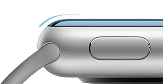 Zilverkleurige Apple Watch met een doorzichtige screenprotector die de randen bedekt.