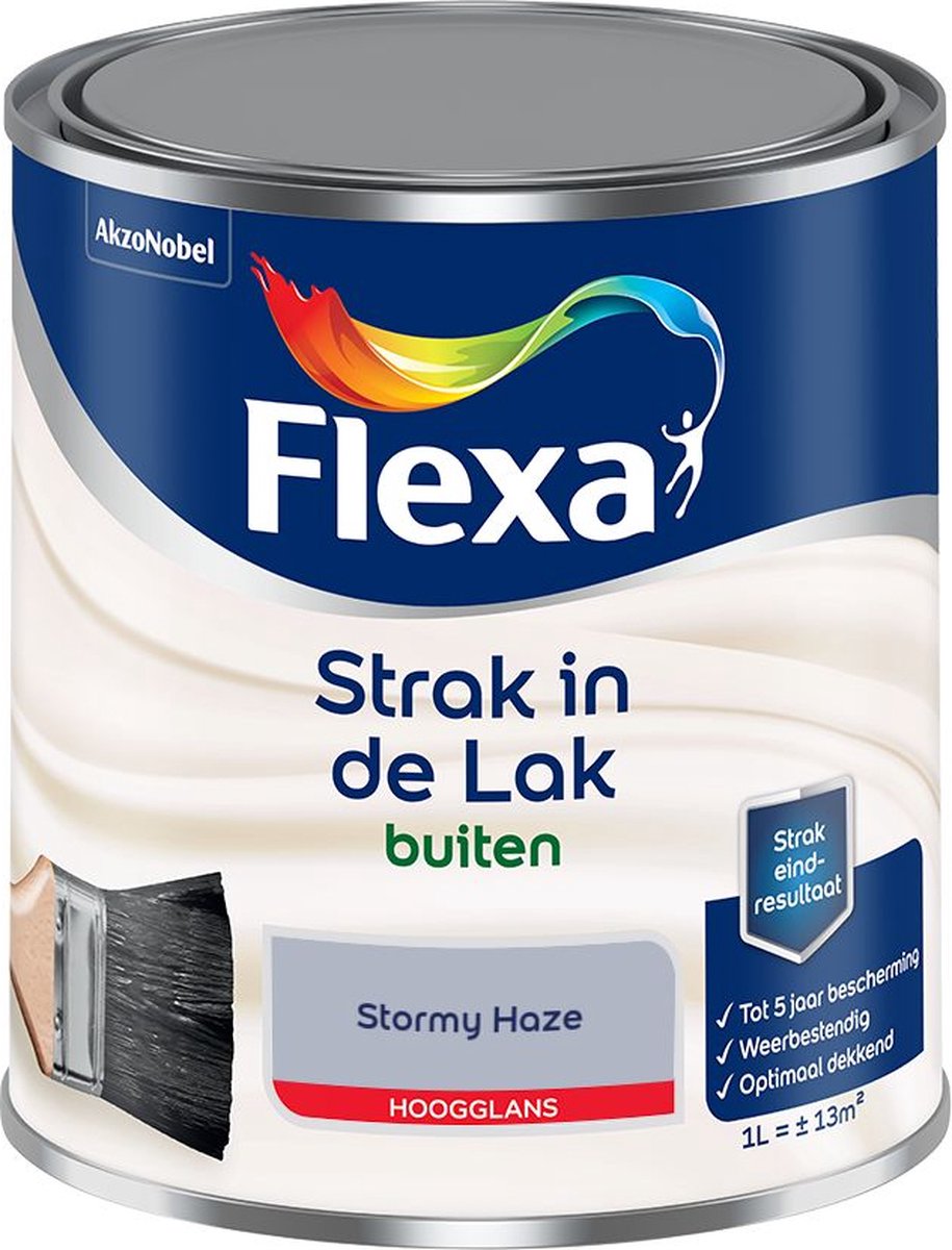 Flexa - Strak in de Lak Buitenlak Hoogglans - Stormy Haze - Kleur van het jaar 2025 - Mengverf - 1 L