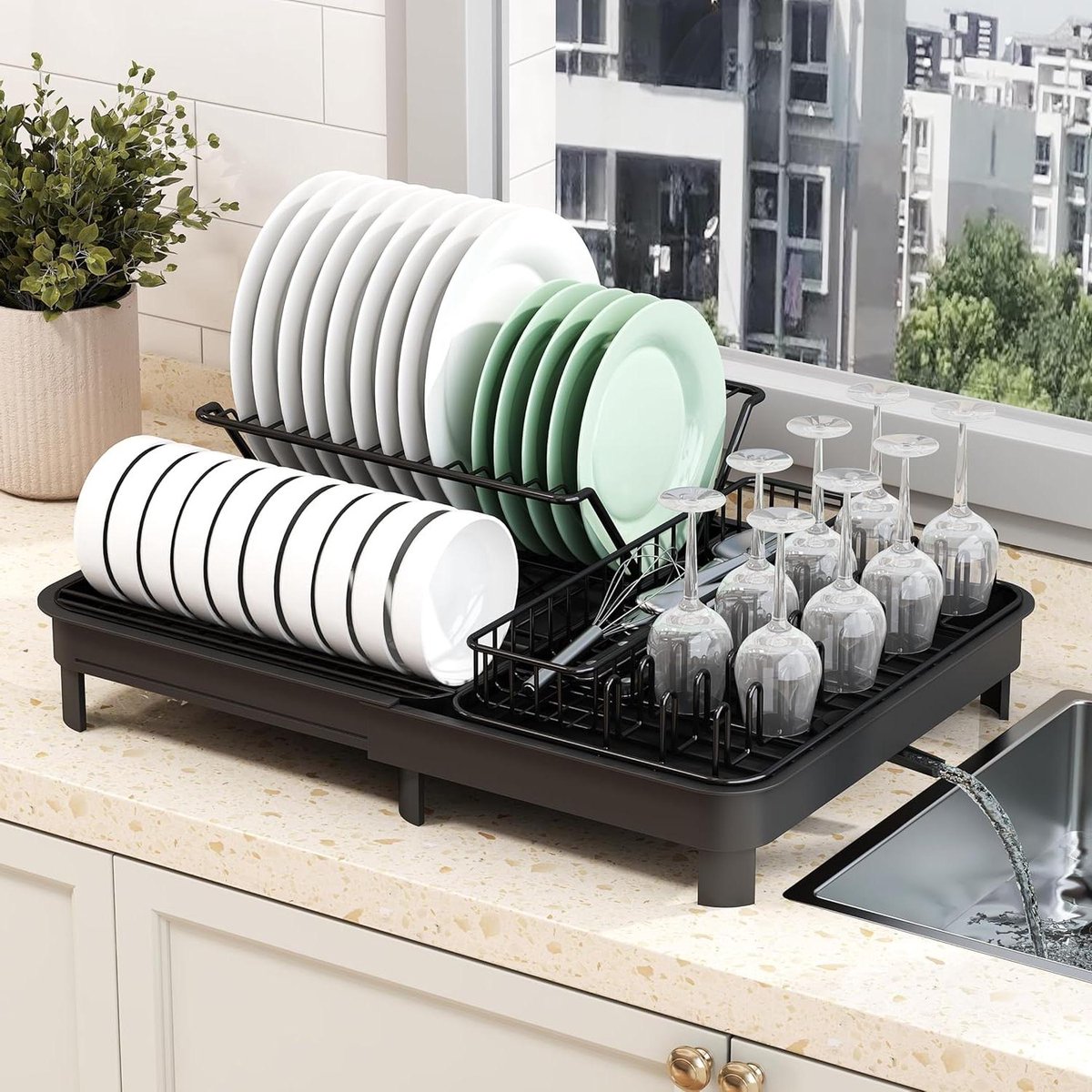 Goedkoopste Servies afdruiprek zwart - 1 etage - roestvrij staal