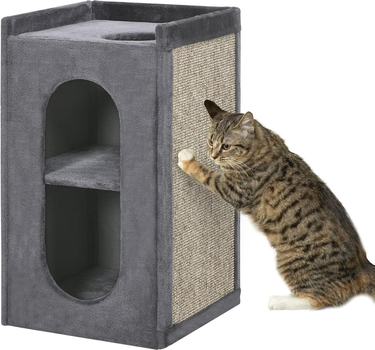 Goedkoopste Krabpaal voor katten met 2 grotten en 2 niveaus - Donkergrijs, 81 cm hoog