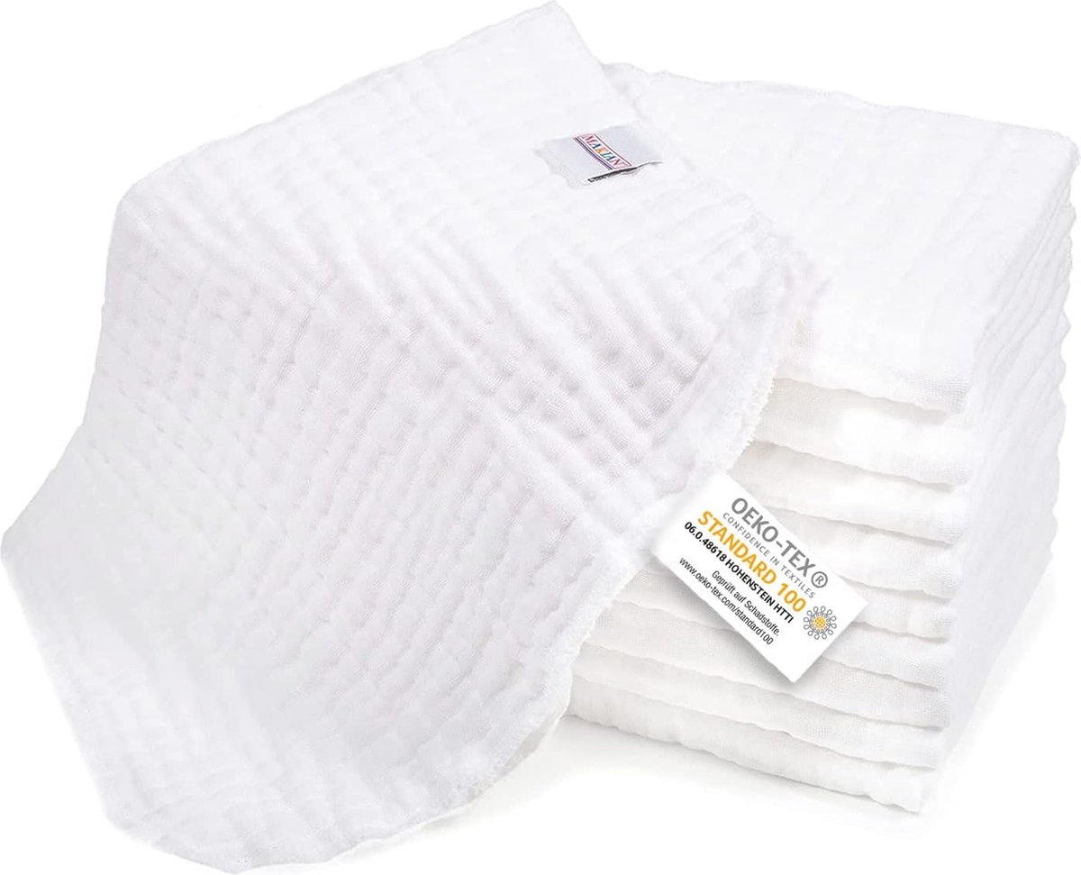 Goedkoopste Hydrofiele Spuugdoekjes 10-pack - 35x50 cm - Dubbel geweven 100 Katoen - Wit