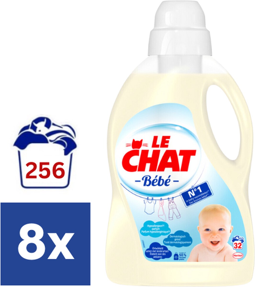 Goedkoopste Le Chat Gel Bebe - Vloeibaar Wasmiddel - Voordeelverpakking - 8 x 32 Wasbeurten