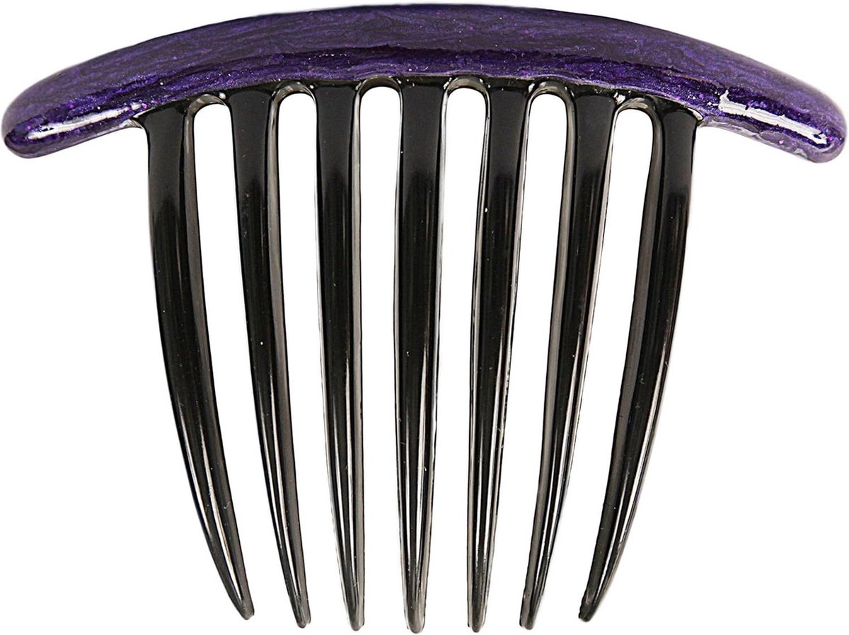 Paars Emaille Versierde Twist Comb met Zwarte Franse Accenten
