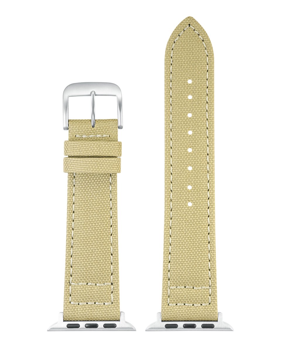 EULIT horlogeband geschikt voor Apple Watch 42-44-45-46 maat - Serie 1-2-3-4-5-6-7-8-9-10 + SE - canvas Smart - 22 mm - beige - metalen mat gesp - incl. adapter