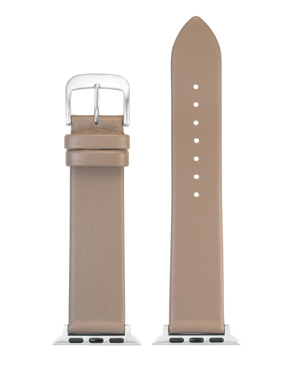 EULIT horlogeband geschikt voor Apple Watch 38-40-41 maat - Serie 1-2-3-4-5-6-7-8-9-10 + SE - nappa smart - 20 mm - taupe beige - metalen mat gesp - incl. adapter