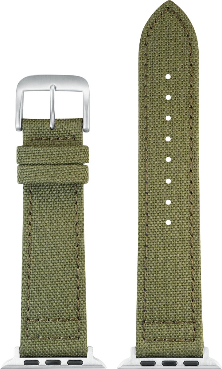 EULIT horlogeband geschikt voor Apple Watch 42-44-45-46 maat - Serie 1-2-3-4-5-6-7-8-9-10 + SE - canvas Smart - 22 mm - olijfgroen groen - metalen mat gesp - incl. adapter