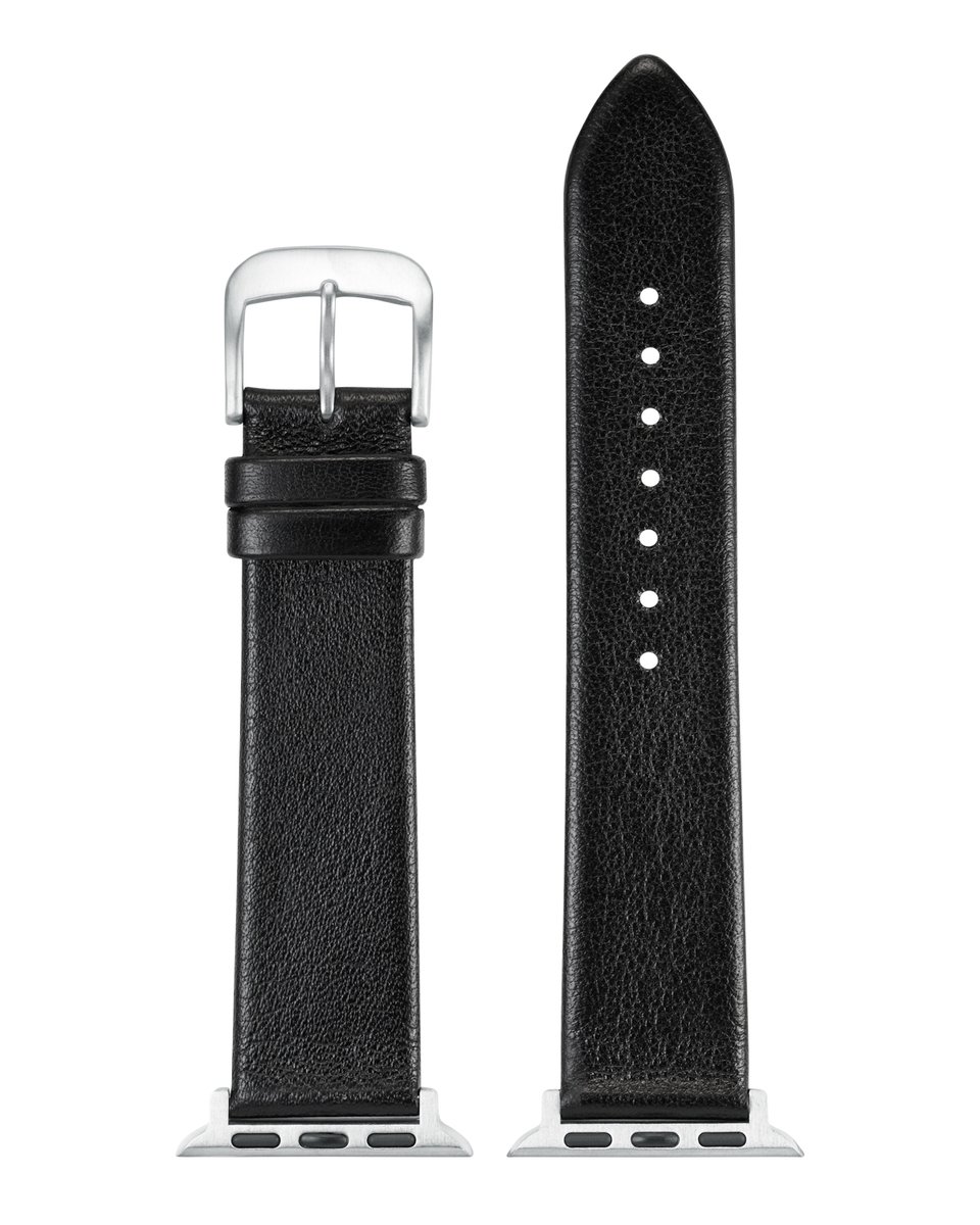 EULIT horlogeband geschikt voor Apple Watch 38/40/41 maat - Serie 1/2/3/4/5/6/7/8/9/10/11/12 + SE - nappa smart - 20 mm - zwart - metalen gesp ZWART - incl. adapter