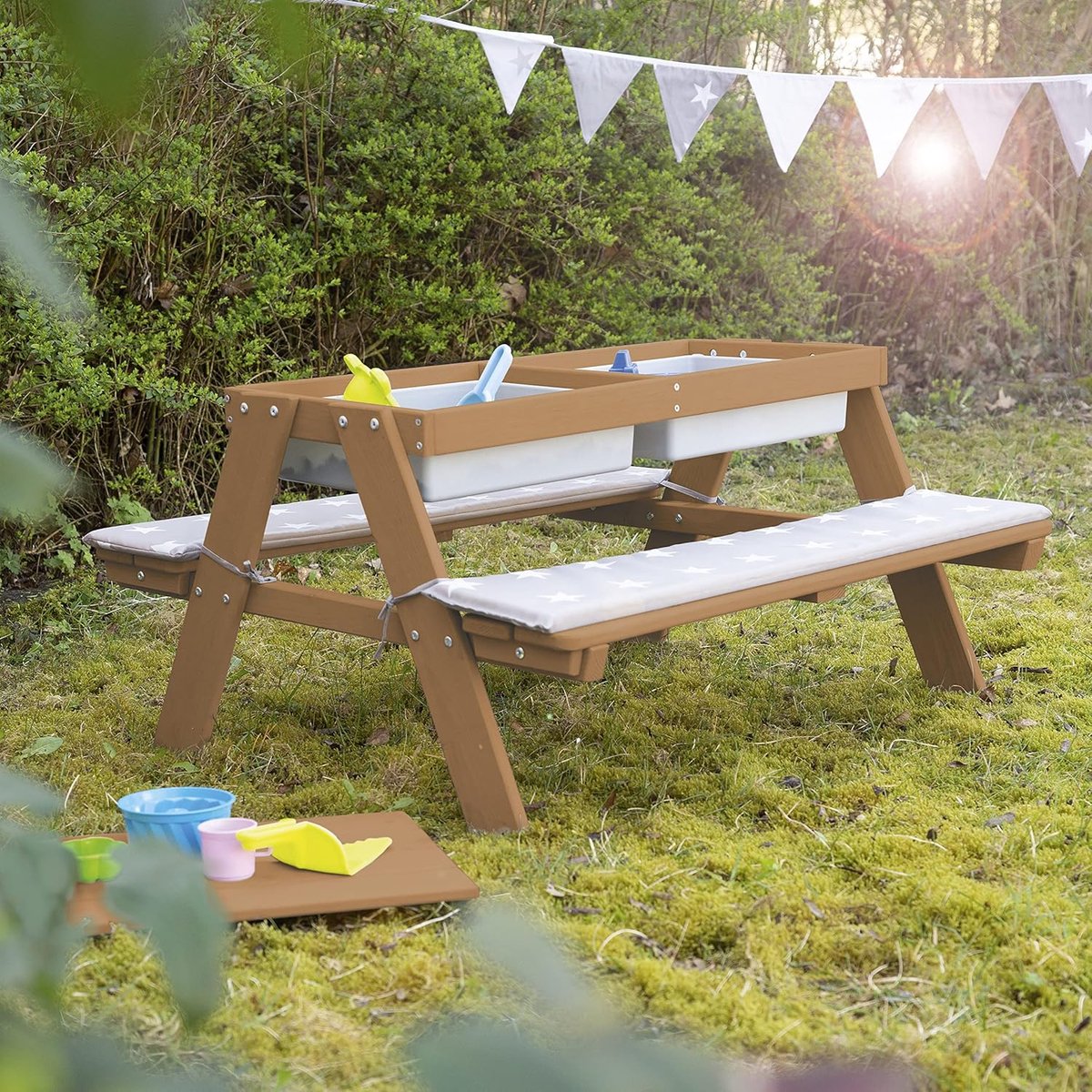 Kinderzitje Set voor Buiten met Speelbakken Bruin