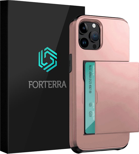 Coque pour iPhone 14 Pro Max avec porte-cartes - Coque rigide pour iPhone 14 Pro Max - Coque arrière avec porte-cartes - Or rose