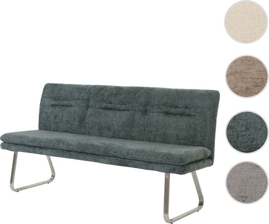 Canapé MCW-H70, canapé de salle à manger canapé rembourré, dossier tissu/textile chenille acier inoxydable brossé 180cm ~ bleu-vert