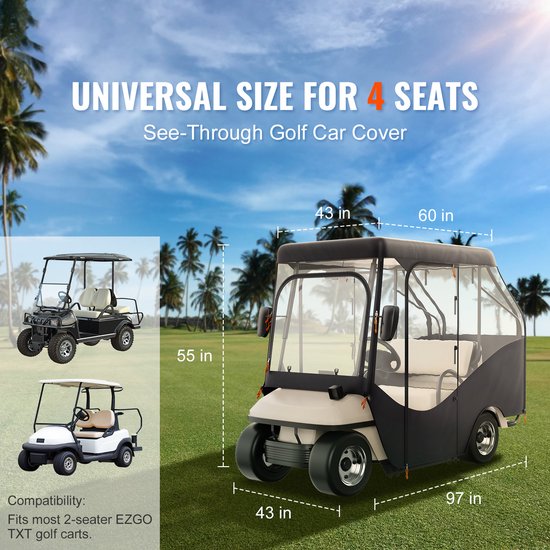 Golfkarhoes, 420d Polyester Hoes met 4 Transparante Vensters, Universele 4-Persoons Bescherming voor Clubkarren, Zon- En Stofdichte Outdoorkarhoes voor De Meeste Merken — afbeelding 5