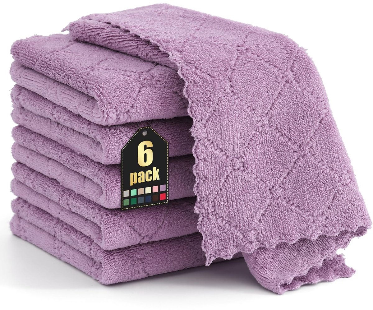 Ibenzoa® Ultrazachte Microvezel Reinigingsdoeken voor Streepvrije Schoonmaak van Huishoudelijke en Voertuigoppervlakken, 6 Stuks, 30 x 30 cm, Paars