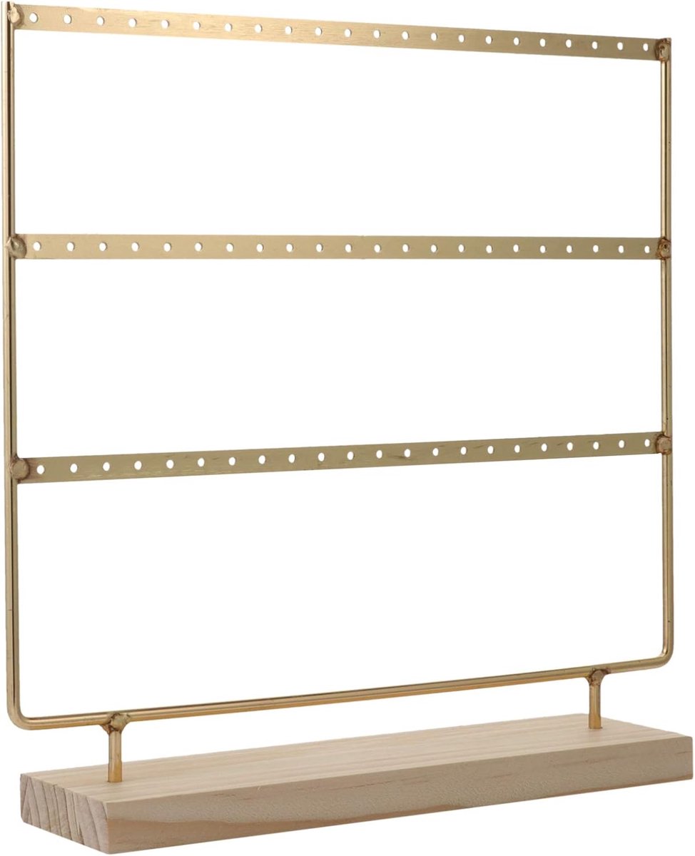 Ibenzoa® Houten Basis Sieradenhouder met Drie Compartimenten voor Oorbellen en Armbanden - Duurzame Opslag