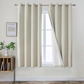 Rideaux PolkaHome, lot de 2, aspect lin, 100 % occultants, isolants thermiques, avec anneaux, pour chambre et salon, beige clair
