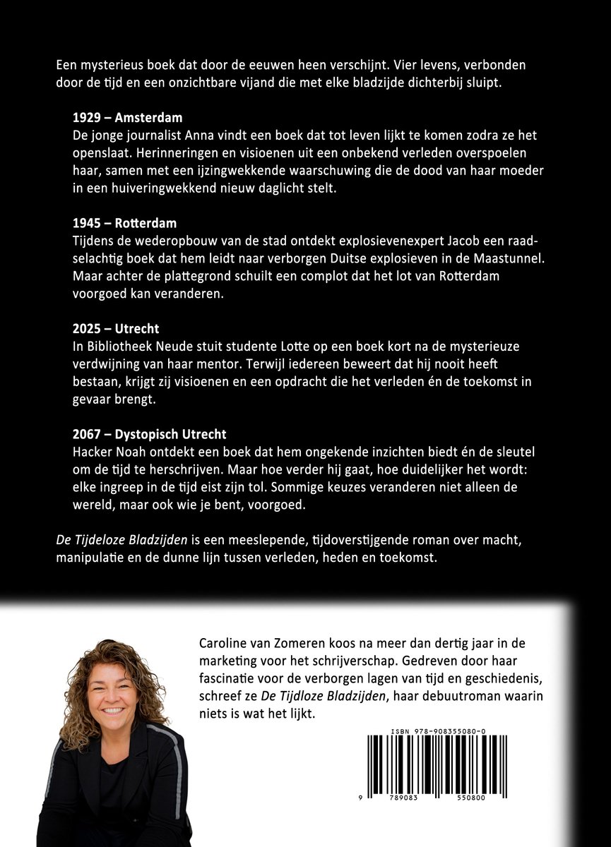 Boek met portret van Caroline van Zomeren en barcode.