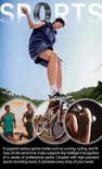 Man met zwarte ring springt over een touw, met kleinere beelden van sportende mensen.