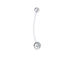 Zwangerschapspiercing | Zilverkleurig | Witte Steentjes | Zwanger | Navel Piercing