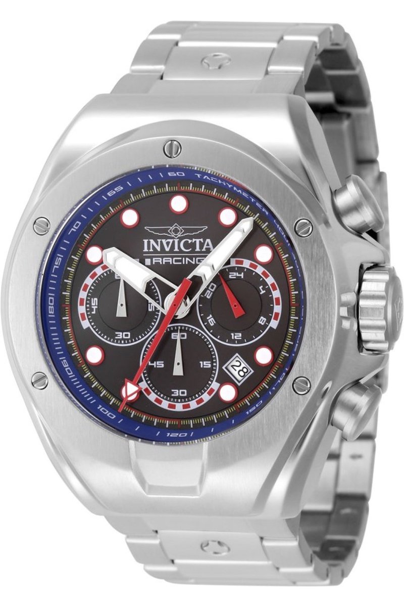 Invicta Racing 47747 Heren Horloge - Waterdicht - Analoog - Quartz Uurwerk - Roestvrij Staal met zwarte Wijzerplaat - 48mm
