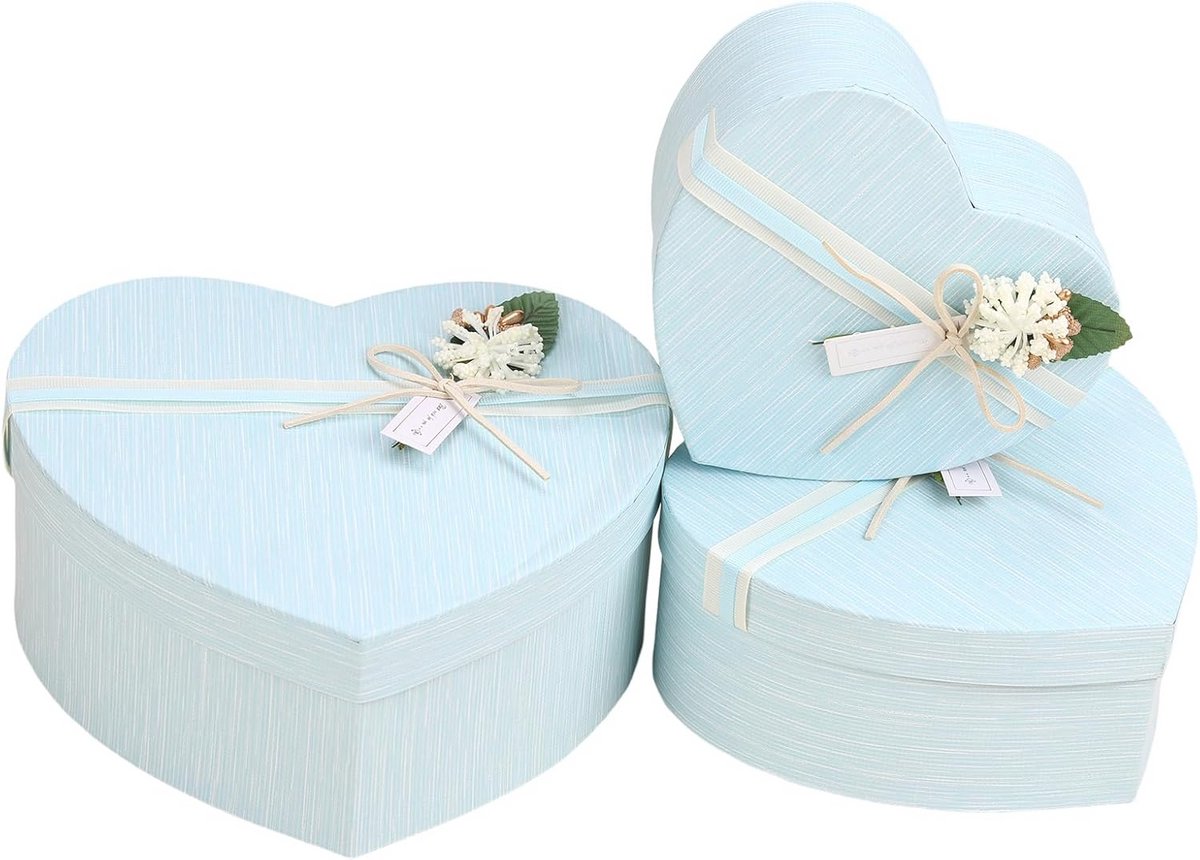 Hartvormige geschenkdoos set - 3-delige geschenkdozen met deksel, Ø 21,5 cm voor verjaardagscadeaus