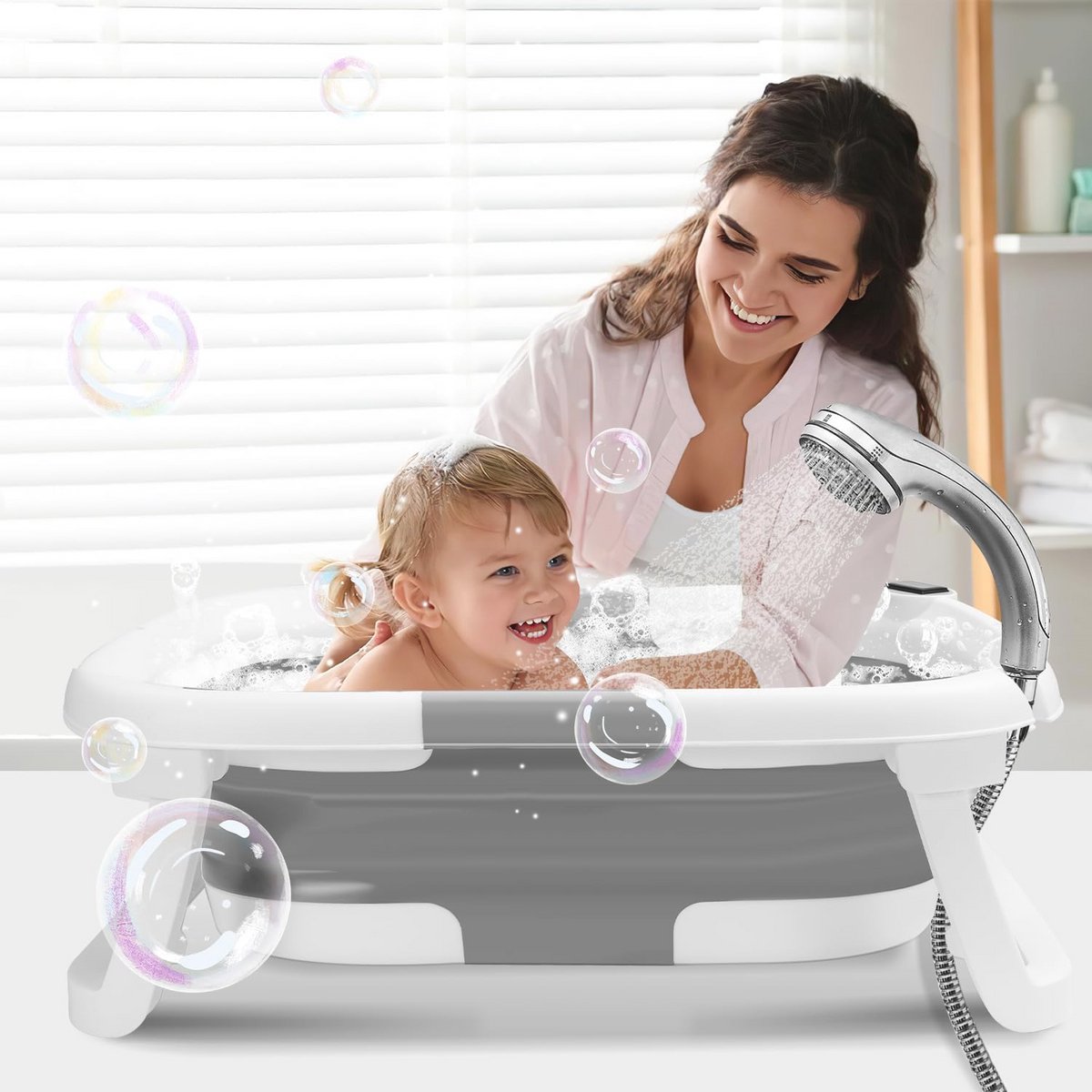 Opvouwbare Babybadkuip voor Baby's tot 36 maanden met Thermometer en Badmat - Praktische en Veilige Badervaring thumbnail 3
