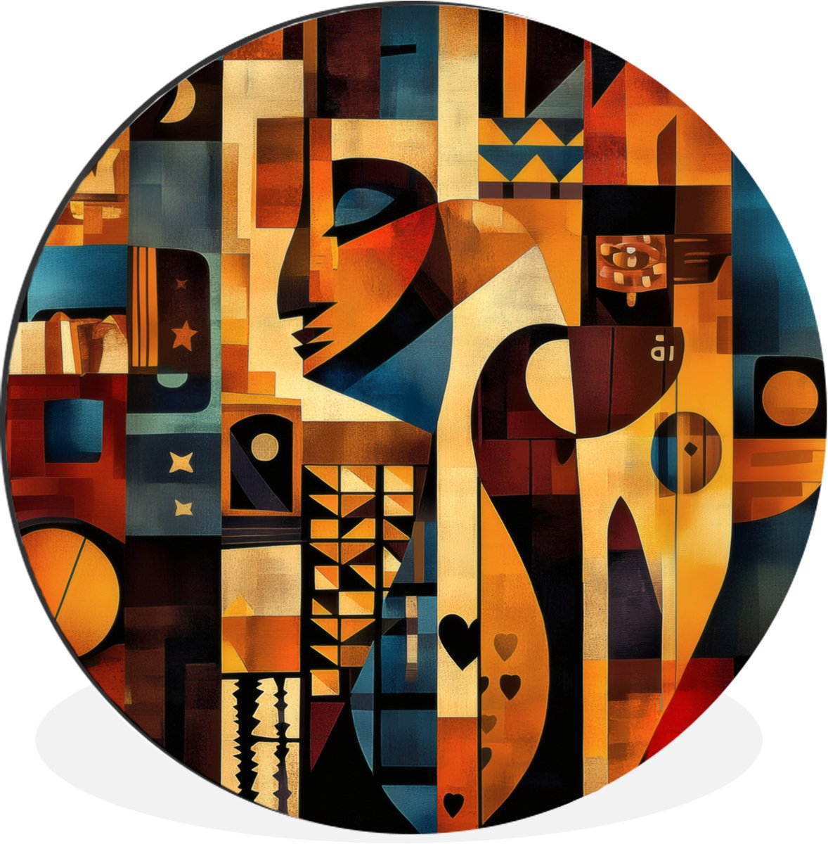WallCircle Wandcirkel - Muurcirkel - Figuren - Abstract - Symbolen - Aluminium - Dibond - 90x90 cm - Binnen en Buiten Abstract - Gezichten - Mozaïek
