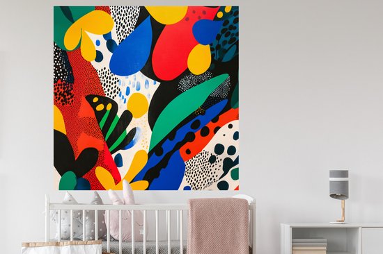 Stickers muraux - Feuille autocollante - Abstrait - Plantes - Formes - Coloré - 120x120 cm - Film adhésif - Stickers muraux chambre d'enfant - Papier peint autocollant XXL - Papier peint autocollant - Feuille autocollante