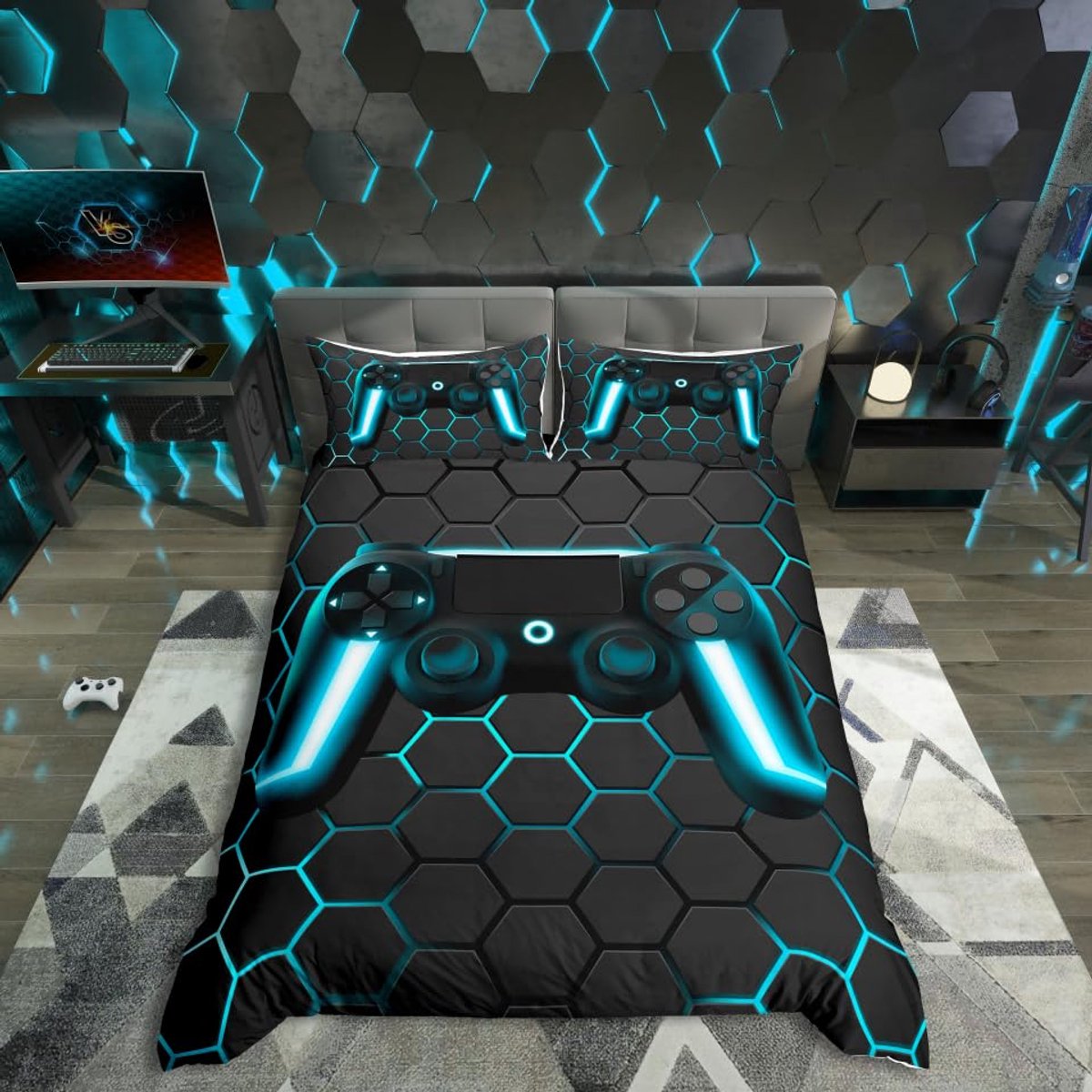 Unyqoos Beddengoedset voor Jongens met Gamepad Controller en Geometrisch Design, 155 x 220 cm, 2-delig kleur 12