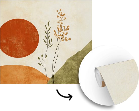 Behang - Fotobehang Zon - Abstract - Takken - Oranje - Breedte 240 cm x hoogte 240 cm