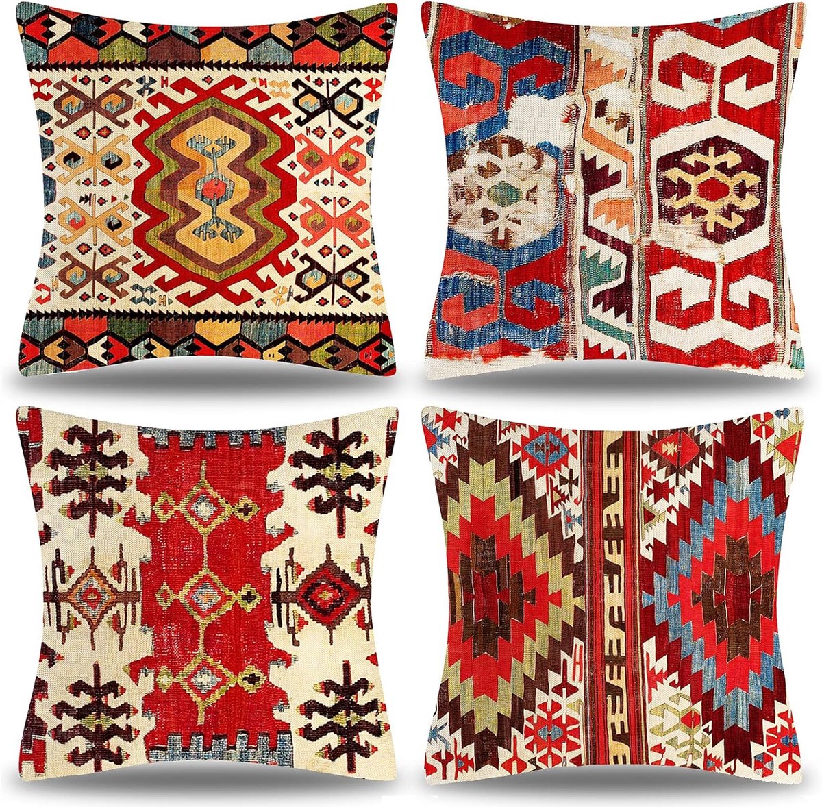Ibenzoa Kussen Set van Vier met Levendige Tribal Patronen - Geschikt voor Interieur en Exterieur orange