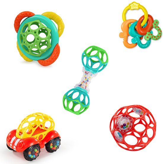 Bright Starts Set d'anneaux Oball Hochet et Dentition, 5 chambres, sans BPA, 0-24 mois