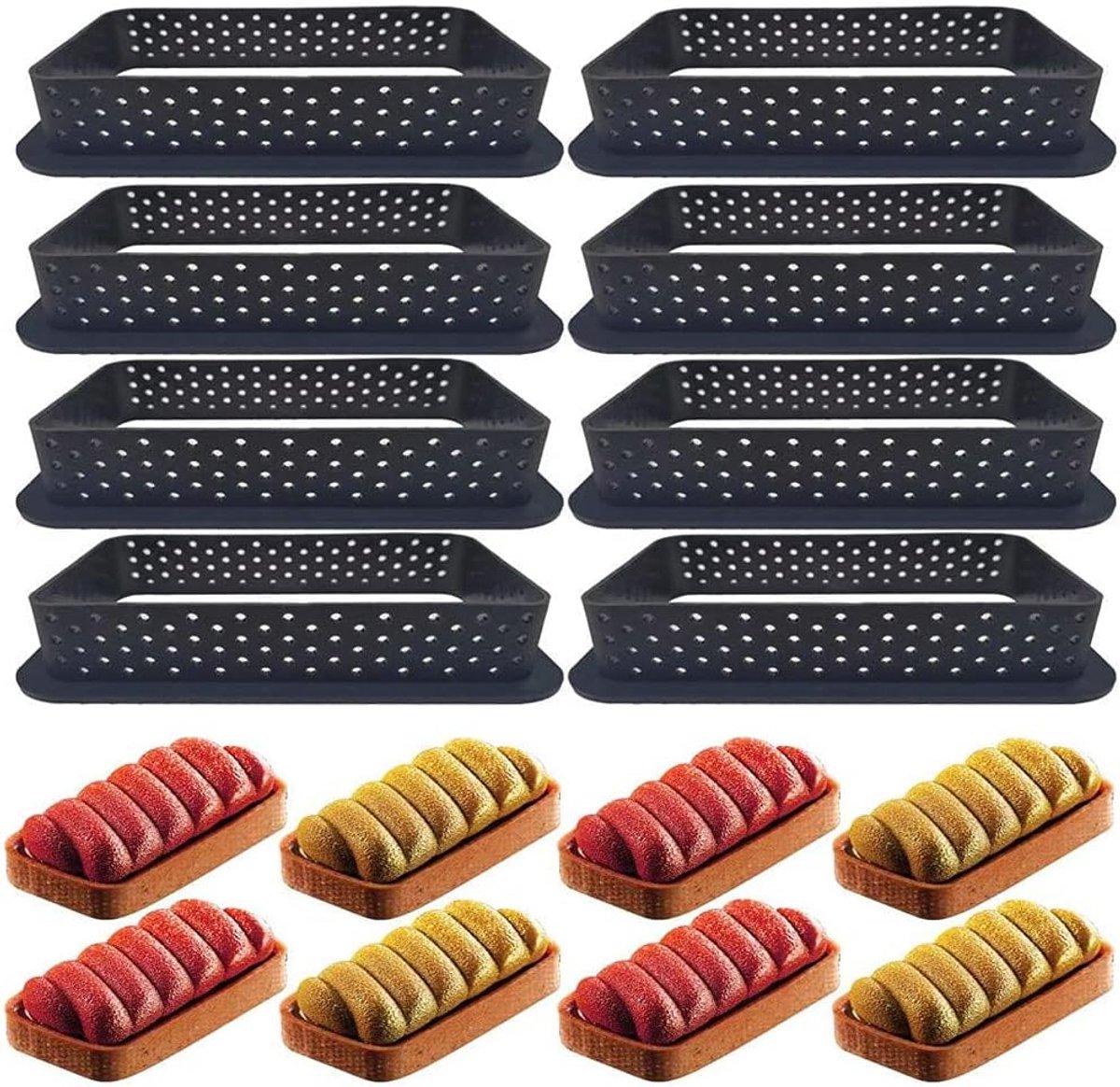 Ibenzoa® Set van 8 Perforeerde Taartvormen – Diverse Vormen voor Bakkerij en Dessert Creatie