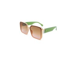 KIMU Zonnebril MIU Grote Vierkante - Beige Groen Montuur Goud Kunststof - Bruine Glazen - Bril Modern Rage Retro Heren Dames Bruin Festival