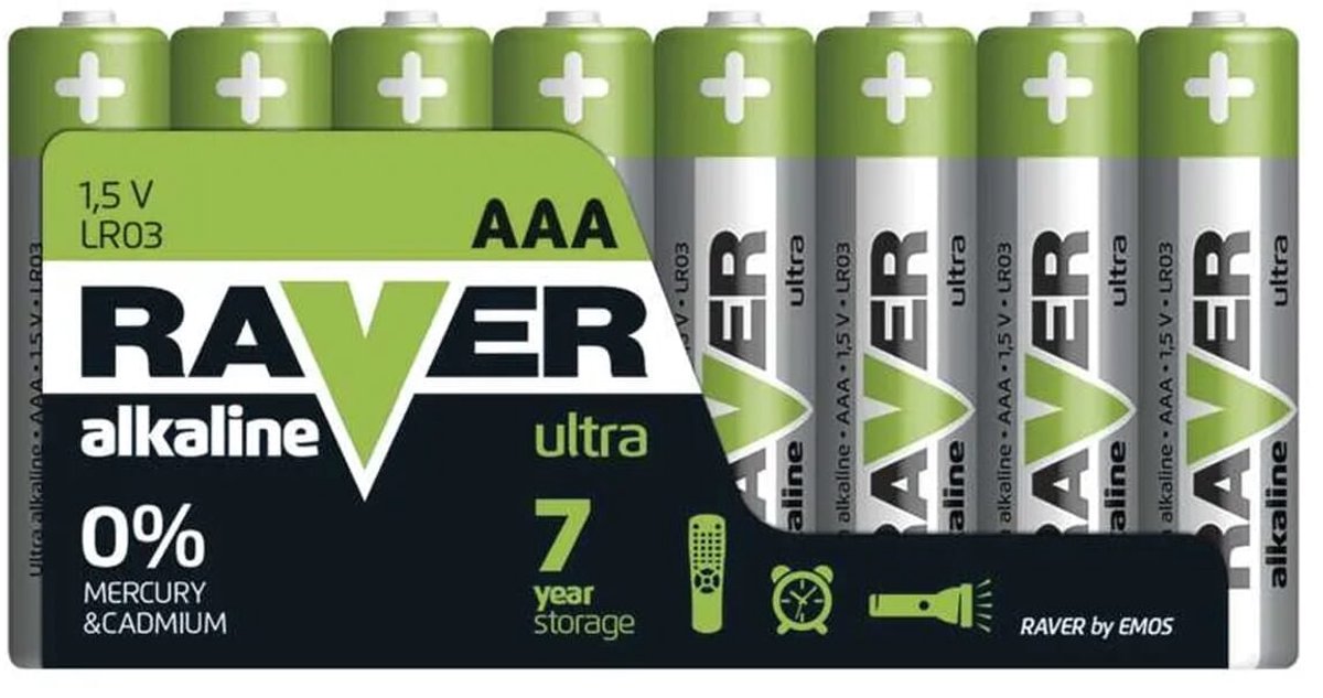 Raver Alkaline Batterijen AAA - Penlite LR03 - 1.5V - 8 stuks