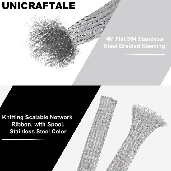 Inovra - 1.5cm Roestvrijstalen Vlechtomhulsel 13.12 Voet Kabel Draad Afschermingsmouw Grondriemen Bescherming Metaalgaas Flexibele Uitzetbare Lint Platte Draad voor Bescherming