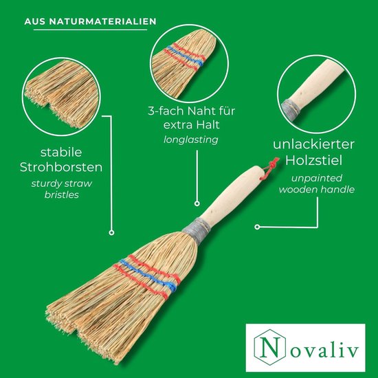 Novatool 2 x kleine bezem reisbezem met steel, kort, 40 cm, strobezem voor kinderen, heksenbezem, kleine tuin Broom mini-bezem, klein, ideaal als