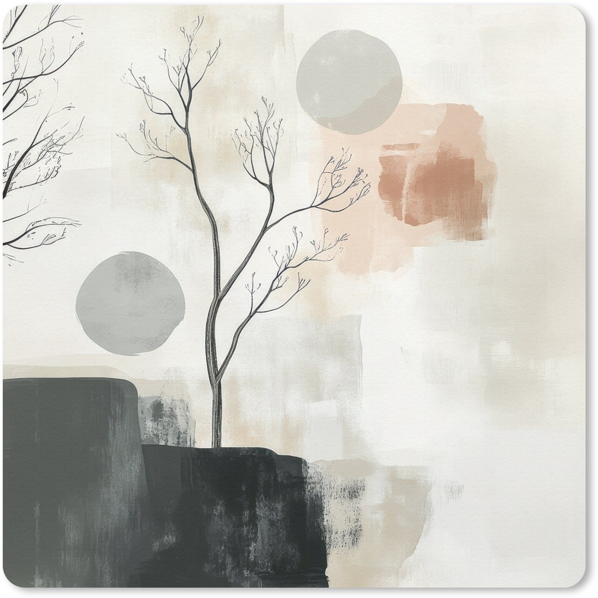 Muismat 30x30 cm - Mousepad Wabi sabi - Beige - Plant - Muismatten