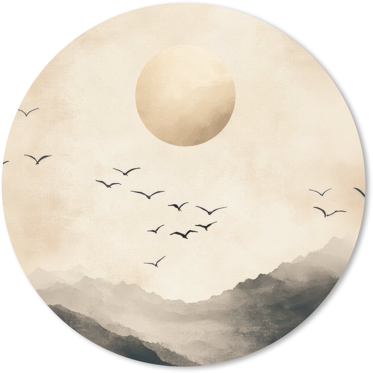 Muismat rond 30x30 cm - Mousepad Landschap - Japandi - vogel - Ronde muismatten