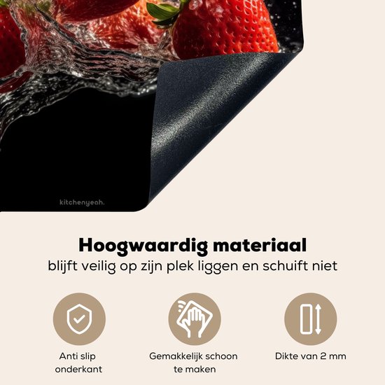 KitchenYeah® Protection plaque induction 60x55 cm - Fraise - Eau - Fruit - Rouge - Protege plaque de cuisson - Couvre plaque induction - Protecteur d'induction - Cuisine