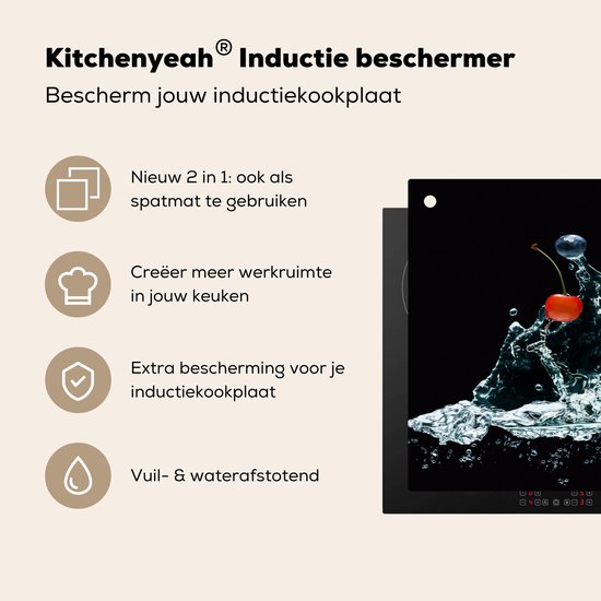 KitchenYeah® Protection plaque induction 70x55 cm - Éclaboussure - Fruits - Noir - Protege plaque de cuisson - Couvre plaque induction - Protecteur d'induction - Cuisine