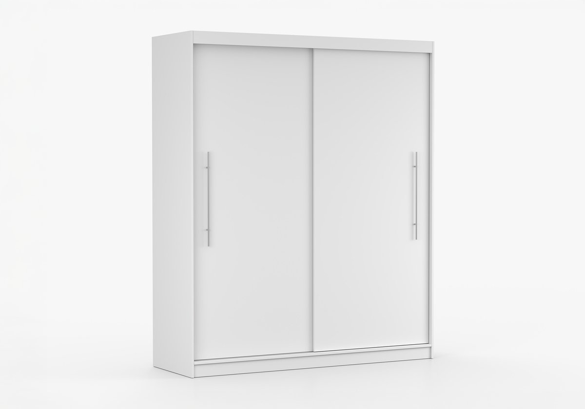 AJE Meubles B.V. Kledingkast NICO II 203 cm - 2-deurs schuifdeurkast met kledingstang - Garderobekast met ruime opbergruimte - Moderne kast voor slaapkamer en hal (Wit)