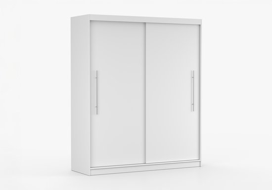 Armoire NICO II 203 cm - Armoire 2 portes coulissantes avec tringle à vêtements - Armoire avec grand espace de rangement - Armoire moderne pour chambre et couloir (Wit)