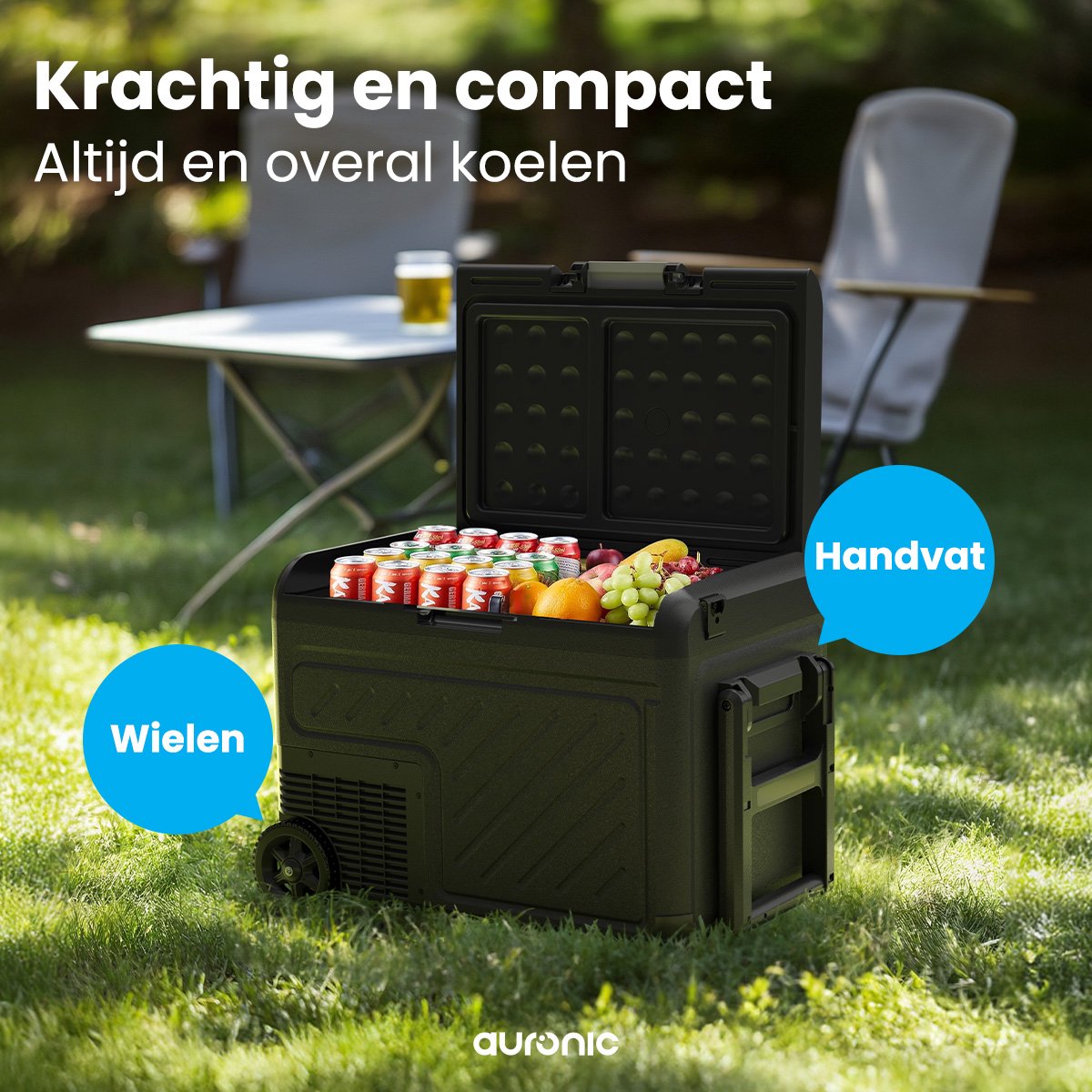Auronic Elektrische Koelbox - Compressor - Met Wielen - 12V 230 Volt - Camping Koelkast - Auto - 40L - Frigobox - Zwart/Grijs – foto 2