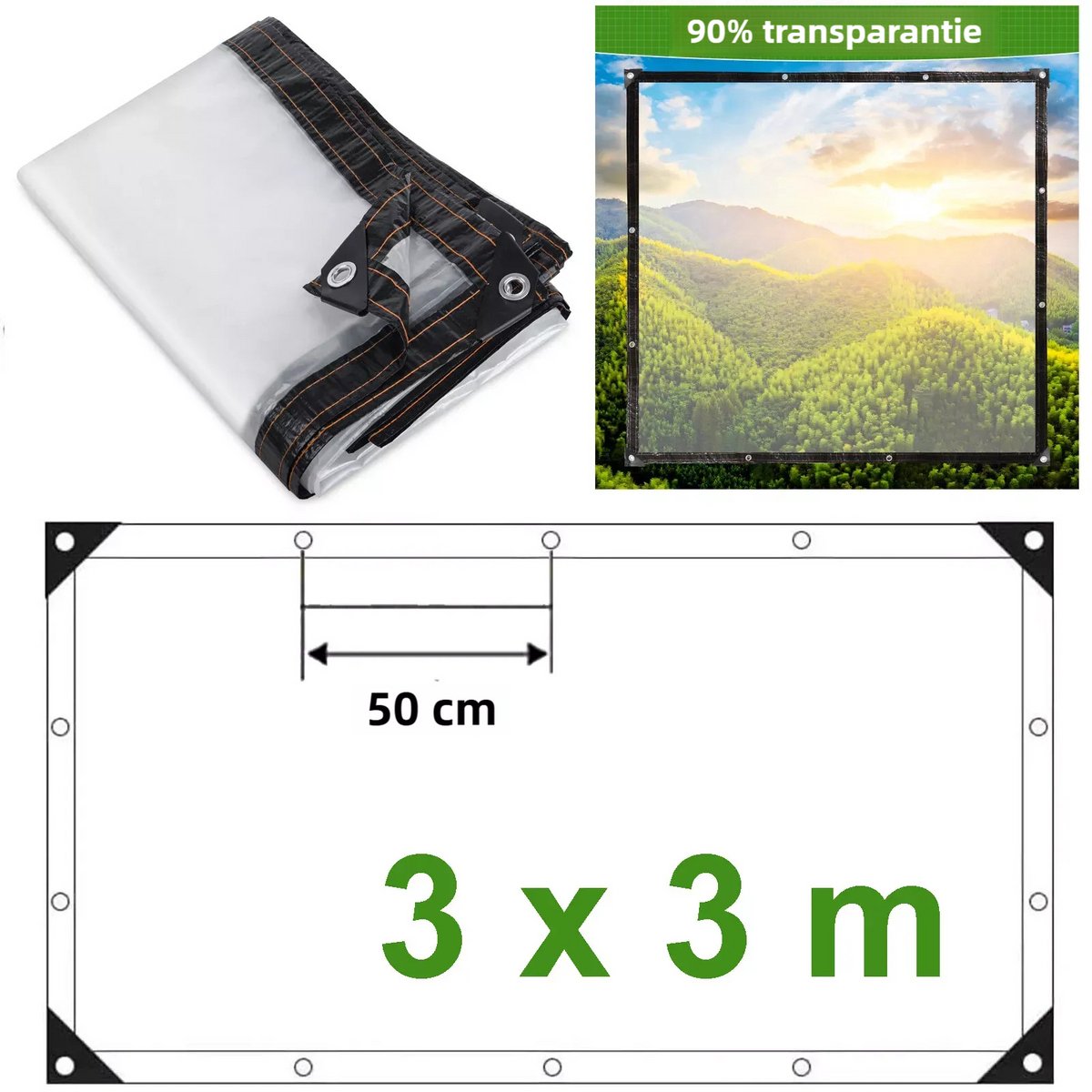 Waterdicht dekzeil - 3*3m Waterdicht zeildoek - transparant zeildoek - buitenkasfolie tuinzeildoek - Multifunctioneel als Grondzeil of Autohoes -Plastic regenwerende folie H transparante verdikte rand regendoek - Beschermhoes