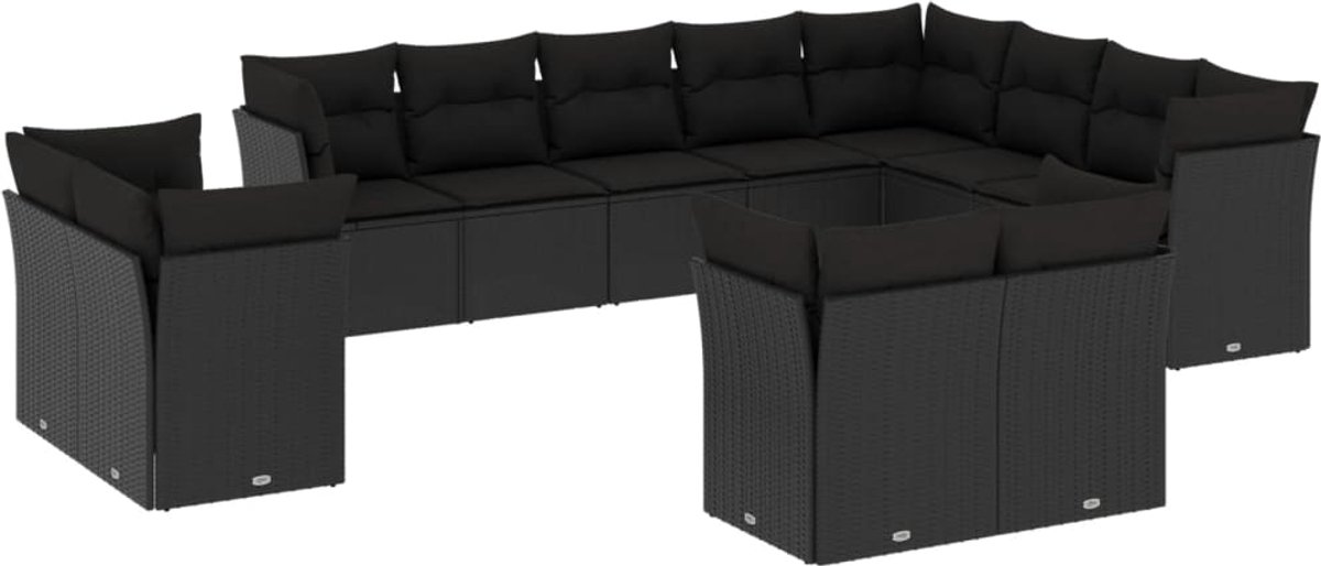 The Living Store 12-delige Loungeset met kussens poly rattan zwart - Loungebank - Tuinset - Lounge Set - Tuinmeubels - Pe Rattan The Living Store 12-delige Loungeset met kussens poly rattan zwart - Loungebank - Tuinset - Lounge Set - Tuinmeubels - Pe Rattan - Afbeelding 1