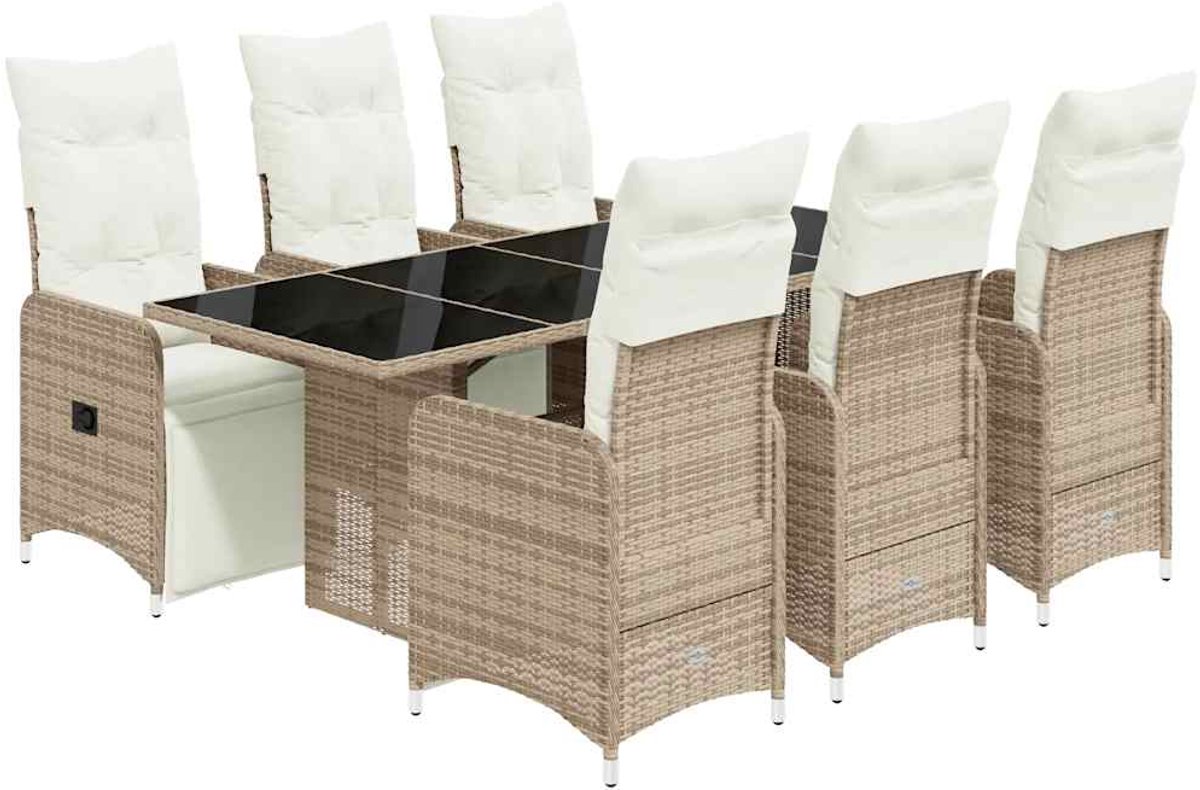 The Living Store 7-delige Bistroset met kussens poly rattan bruin - Tuinstoel - Lounge Stoel - Buitenmeubilair - Terrasstoel - Relaxfauteuil